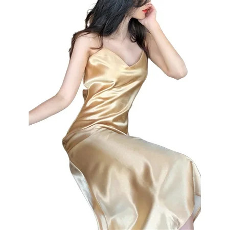 Nokpsedcb Summer Women Long Satin Slip Dress Lady Vintage Silk Elegant Long Skirt Streetwear Champag | Walmart (US)