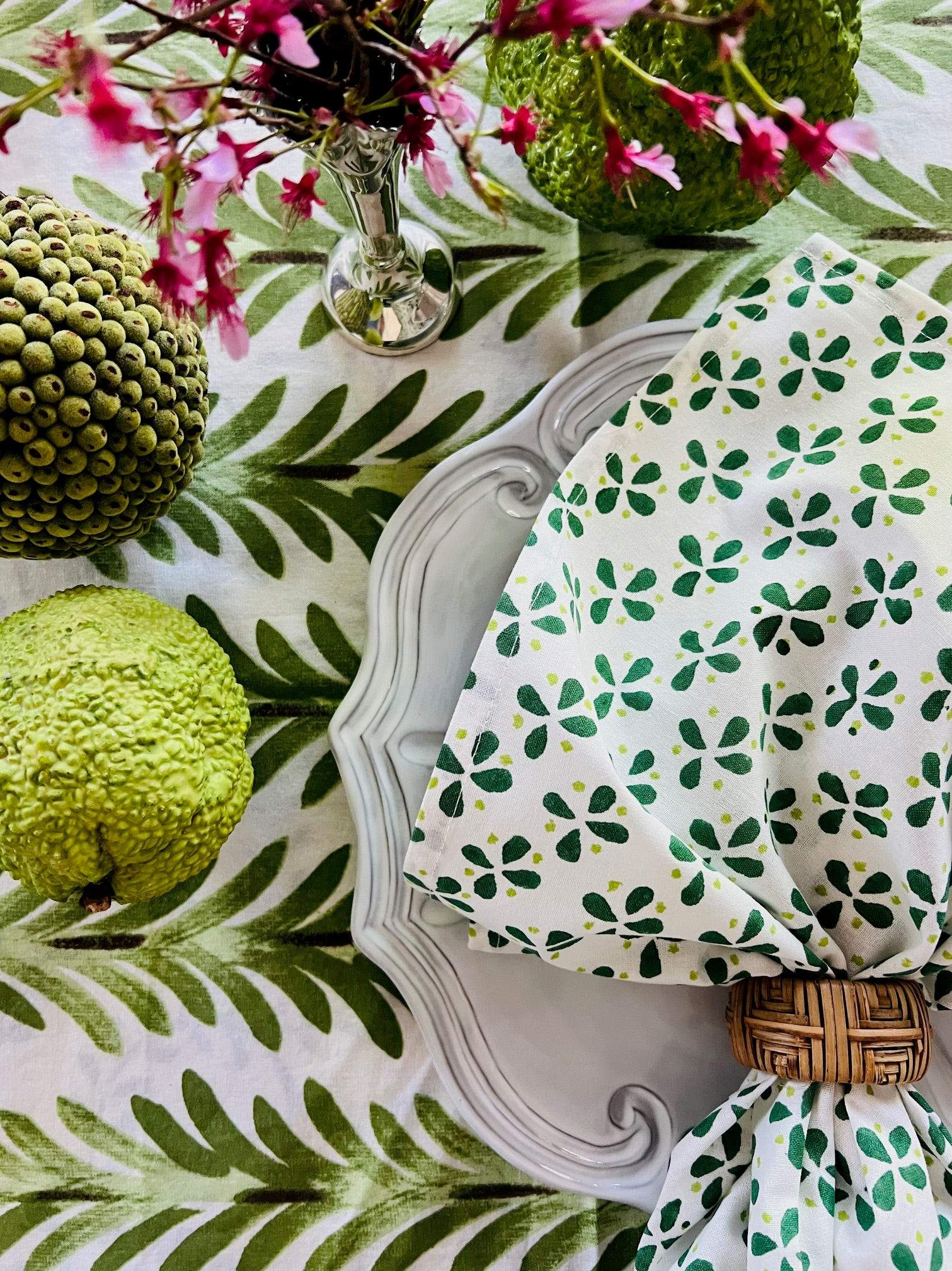 Petals Napkins in Green- Set of 4 | Christina Dickson Home
