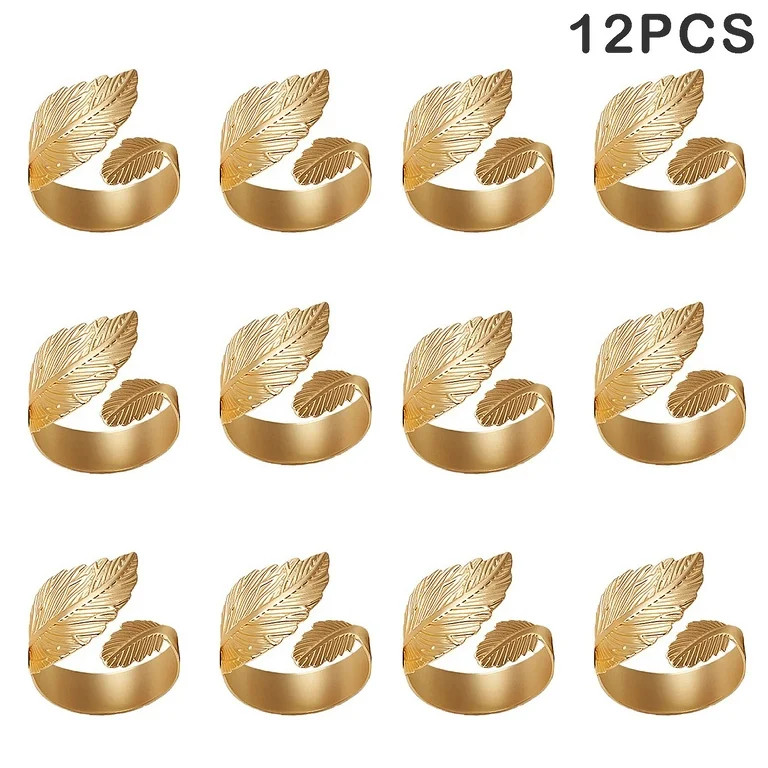 PHOGEO 12pcs Leaves Feather Napkin Ring Buckle Holders For Wedding Party Festivals Dinner Table D... | Walmart (US)
