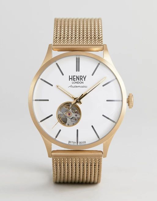 Henry London Automatic Mesh Watch In Gold | ASOS US