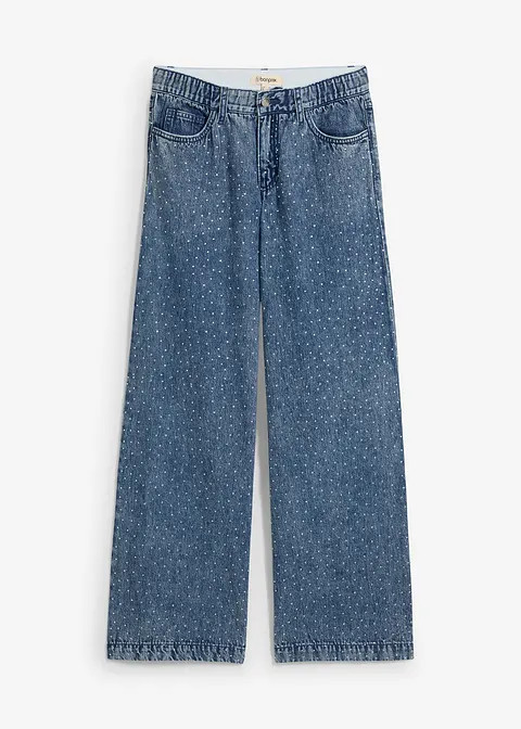 Wide-Leg-Jeans Mid Waist Bequembund mit Strass | Bonprix DE