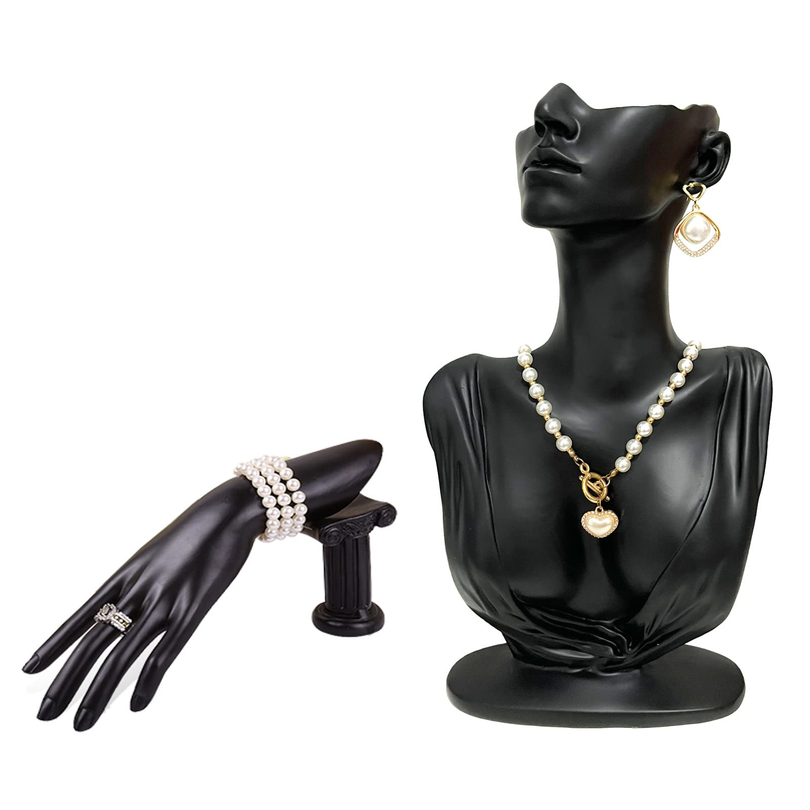 Set of 2 Resin Jewelry Mannequin Bust Set Necklace Display Hand Mannquin Ring Holder Earring Pend... | Amazon (US)