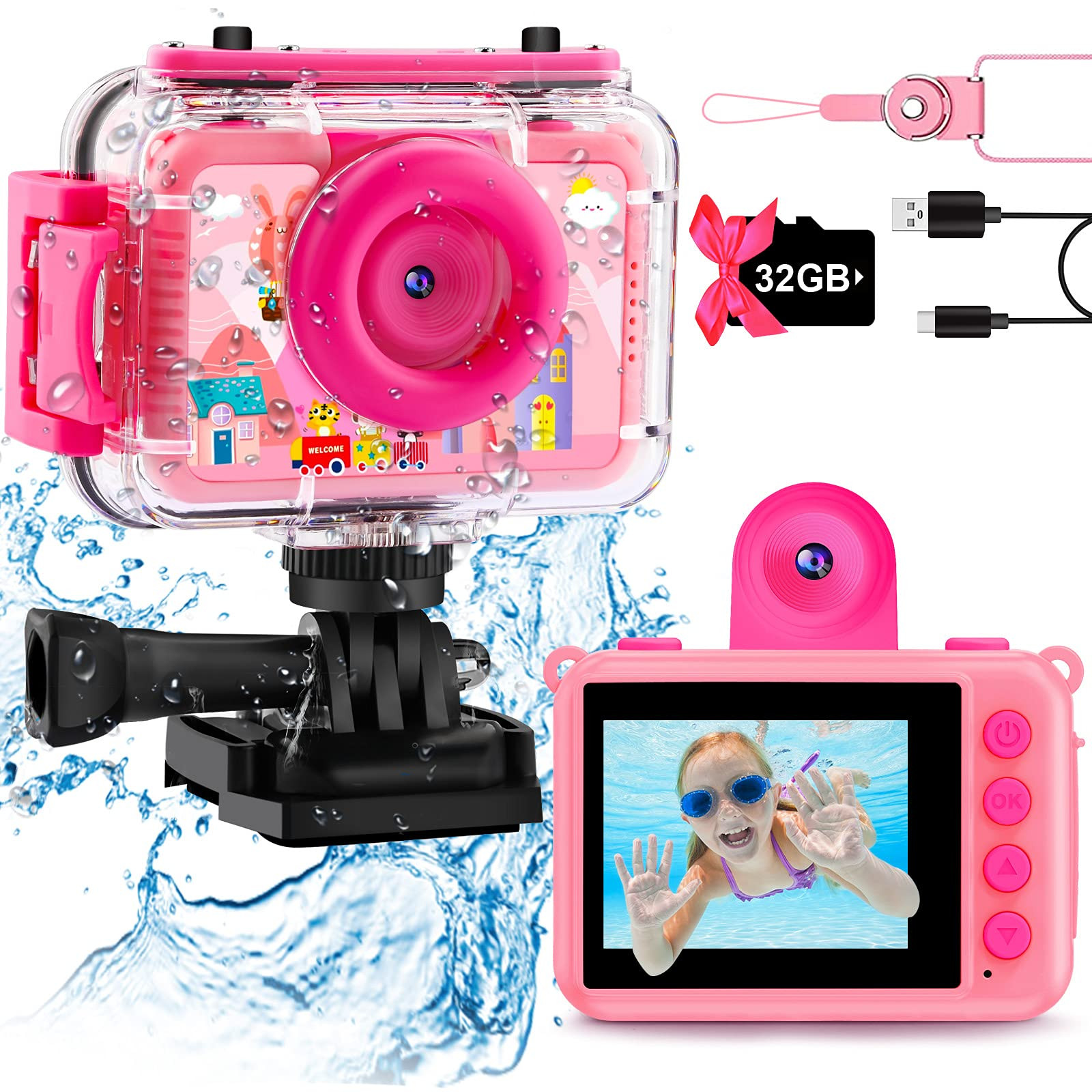 Pool Toy & Kids Underwater Camera - 99FT Waterproof Kid Action Camera 1080P Video&20MP Photo with... | Amazon (US)