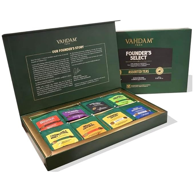 Amazon.com: VAHDAM, Assorted Tea Bag Sampler - 8 Tea Flavors, 40 Tea Bags Gift Sets | 100% Natura... | Amazon (US)