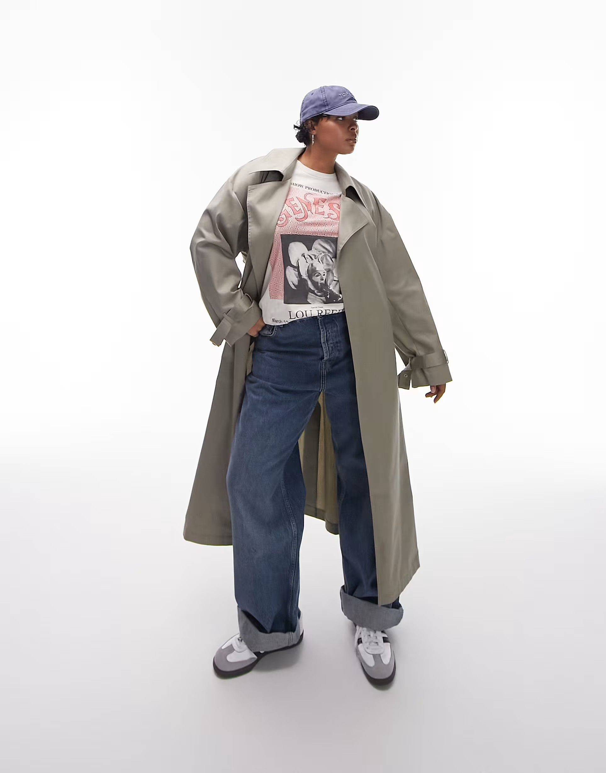 Topshop Curve long-line snaps trench in khaki | ASOS (Global)