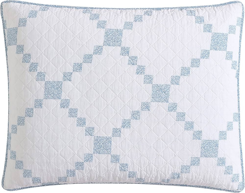 Laura Ashley- Standard Sham, Soft Cotton Quilted Bedding, Cottage Home Decor (Melody Patchwork Blue, | Amazon (US)