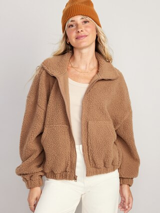 Oversized Full-Zip Sherpa Pullover for Women | Old Navy (CA)