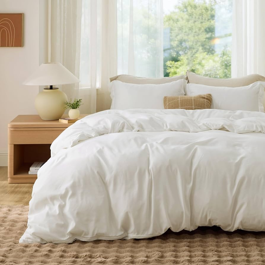 Bedsure Duvet Cover King Size, 3Pcs Double Brushed Bedding Set, Cream White | Amazon (US)