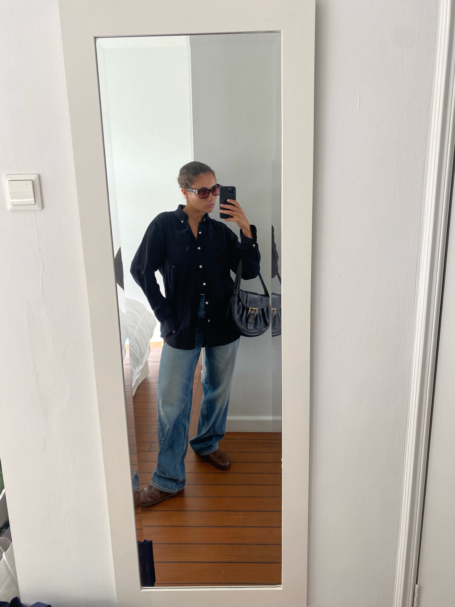 outfit inspiration, fall outfit, denim jeans, closed, Loewe Paula’s Ibiza square glasses, leather shoulder bag, Coperni,birkenstock, Boston suede clogs, colorful standard organic black shirt, Nederland.

#LTKSeasonal #LTKeurope #LTKstyletip