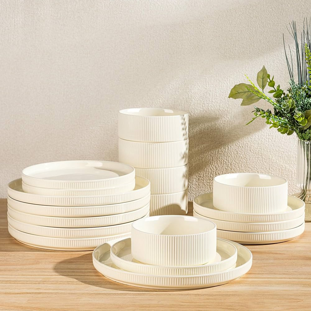 TheTerra Ceramic Dinnerware Sets for 6, 18 Pieces Porcelain Lightweight Plates and Bowls Sets, Sc... | Amazon (US)