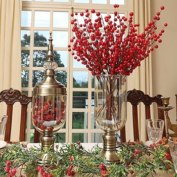 Joyhalo 12 Pack Berry Stems - 12.6'' Holly Berry Stems for Christmas Tree Filler Branches, Red Be... | Amazon (US)
