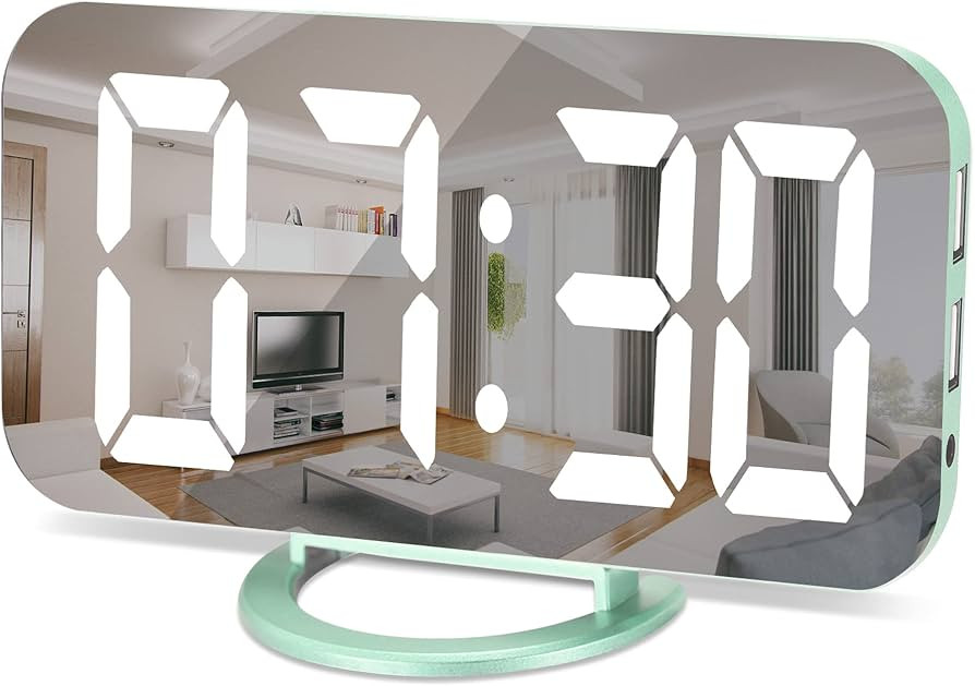 Digital Clock Large Display,Alarm Clocks Mirror Surface,with 2 USB Charger Ports,Auto Diming , Sn... | Amazon (US)