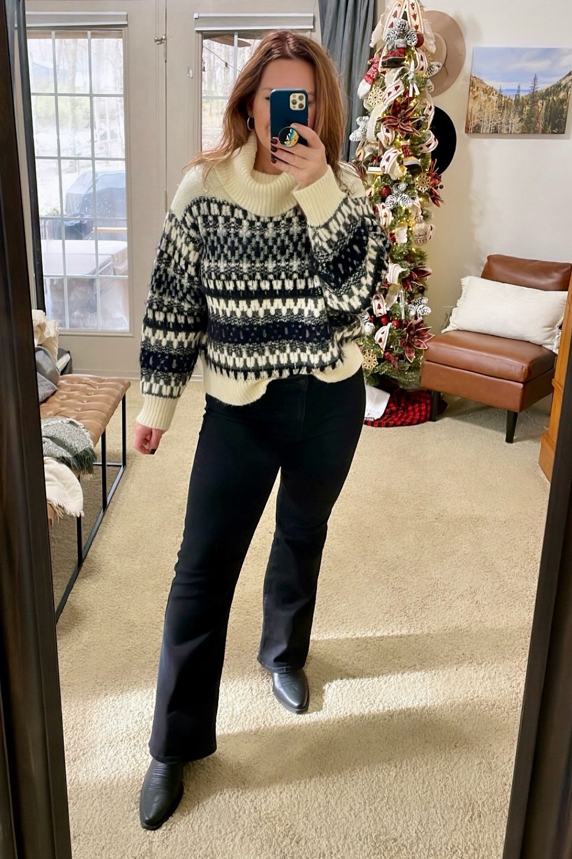 Winter Day Look. Outfit idea for date day, ski trip, winter outfit. 
Lipstick color: “Oui"

Wearing 12 in jeans, XL in sweater for oversized look. Boots are true to size. 

#winteroutfit #fairisle #fairislesweater 

#LTKmidsize #LTKHoliday #LTKSeasonal