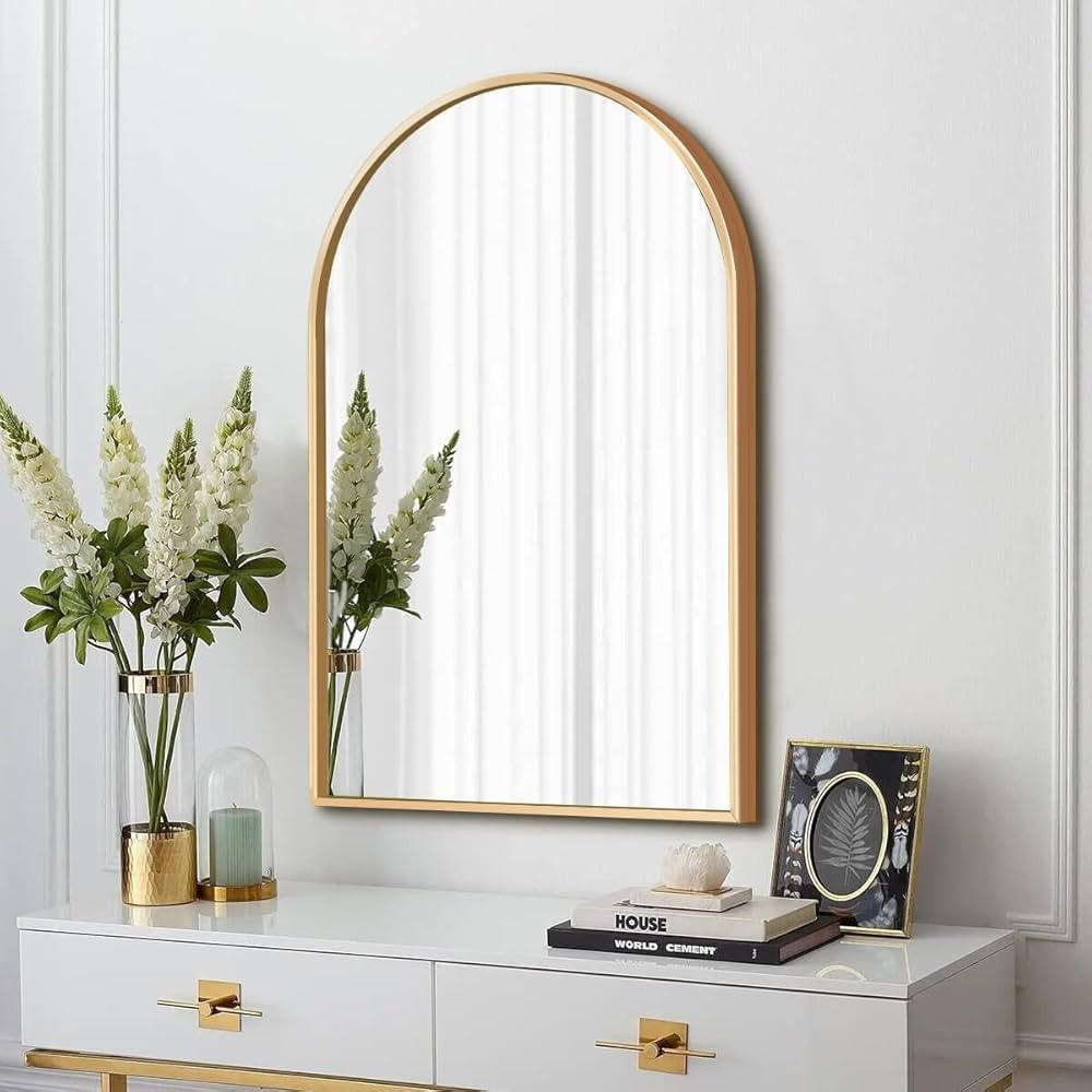 Arched Wall-Mounted Mirror, 20"x30" Arch Bathroom Mirror, Gold Vanity Mirror for Wall Décor, Wal... | Amazon (US)