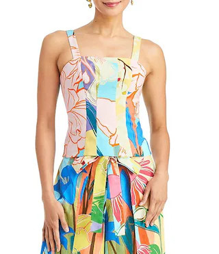 Mestiza New York Tiramisu Primrose Floral Linen Blend Square Neck Sleeveless Top | Dillard's | Dillard's