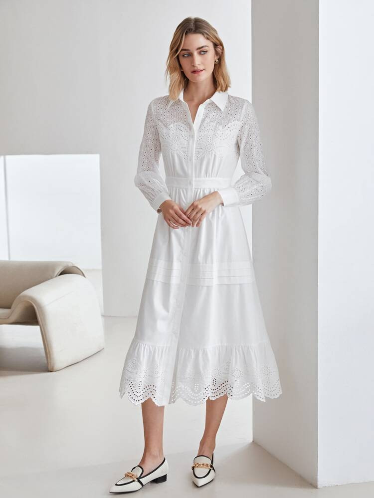 MOTF PREMIUM 100% COTTON EYELET EMBROIDERY DRESS | SHEIN
