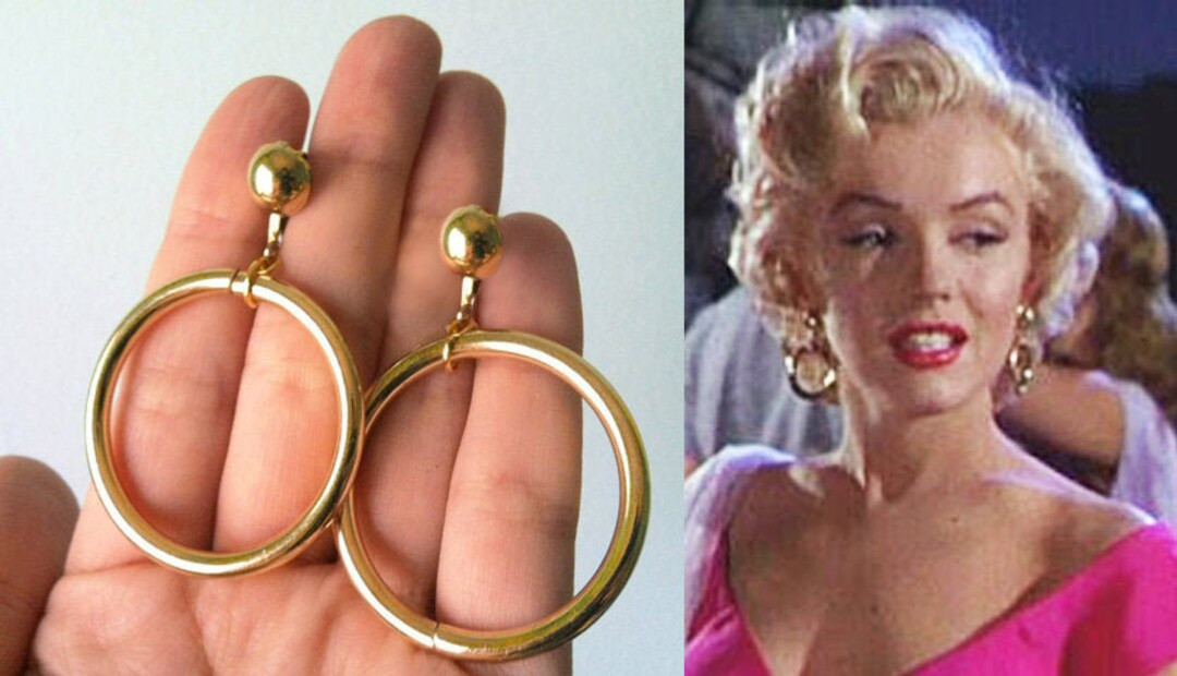 50s Gold Classic Marilyn Monroe NIAGRA- Dangle Drop Hoop Earrings Goldtone - minimalist wedding b... | Etsy (US)