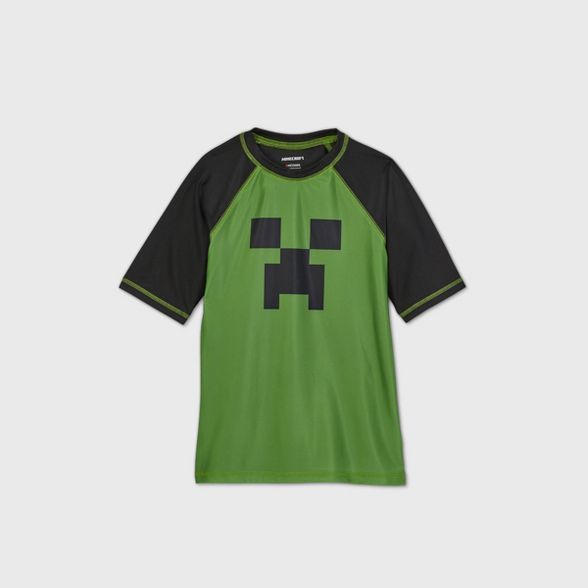 Boys' Minecraft Rash Guard Swim Shirt - Green | Target