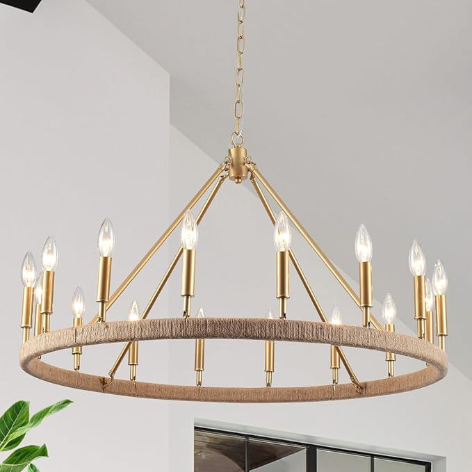 Large Wagon Wheel Chandelier 16 Light Farmhouse Chandeliers for High Ceilings Gold Light Fixtures... | Amazon (US)