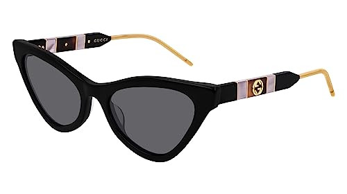 Gucci Women's Sophisticated Web Cat Eye Sunglasses, Black/Black/Grey, One Size | Amazon (US)