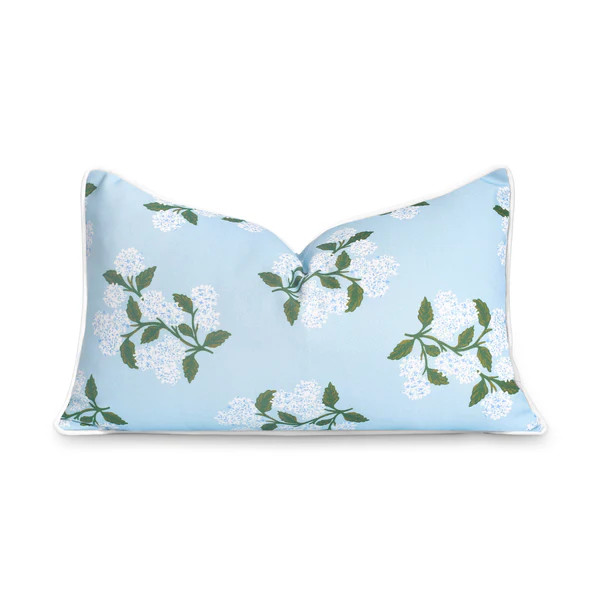 Coastal Indoor Outdoor Lumbar Pillow Cover Only, Hydrangea Flower A, Baby Blue, 12"x20" | Hofdeco