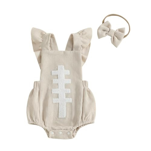 CREAIRY Newborn Baby Girl Football Outfit Corduroy Rugby Smocked Romper Bodysuit Suspender Jumpsuit Bib Overalls Fall Clothes (Apricot, 6-12 Months) | Amazon (US)