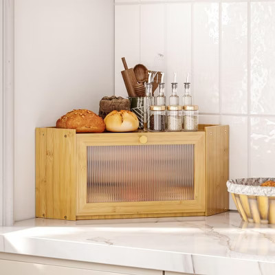 MOEPISY Corner Bamboo Bread Box for Kitchen Counter Large Capacity Rustic Bread Storage Container | Target