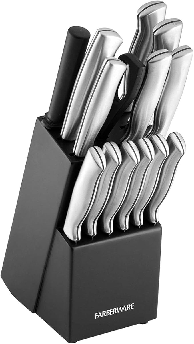 Farberware 5152497 Stamped 15-Piece High-Carbon Stainless Steel Knife Block Set, Steak Knives | Amazon (US)