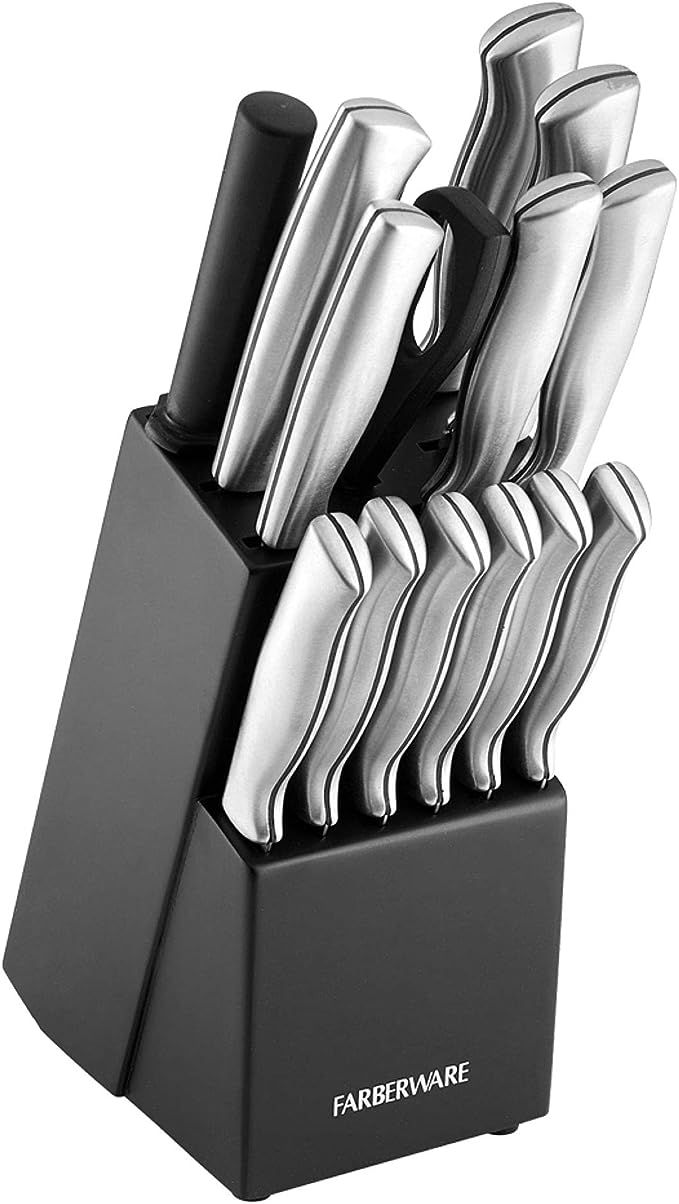 Farberware 5152497 Stamped 15-Piece High-Carbon Stainless Steel Knife Block Set, Steak Knives | Amazon (US)