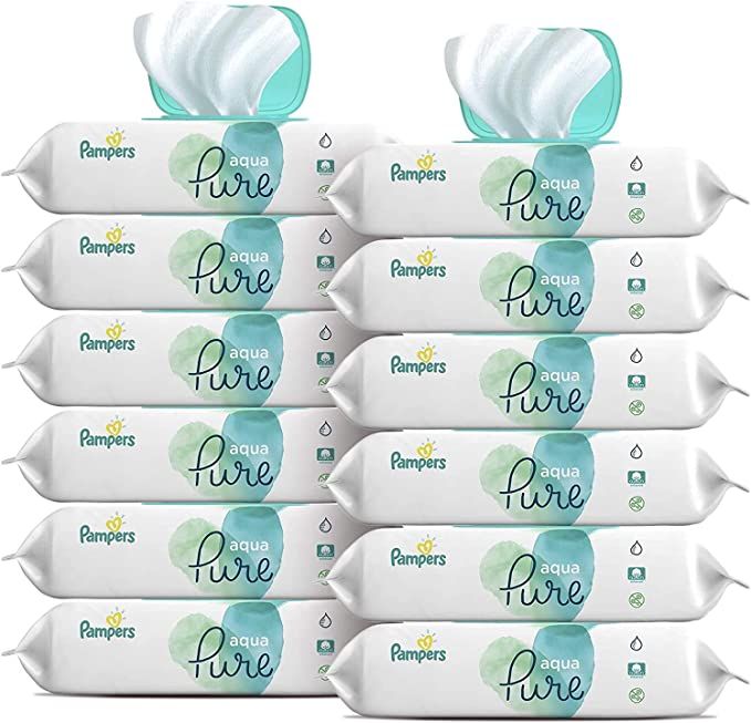 Baby Wipes, Pampers Aqua Pure Sensitive Water Baby Diaper Wipes, Hypoallergenic and Unscented, 12... | Amazon (US)