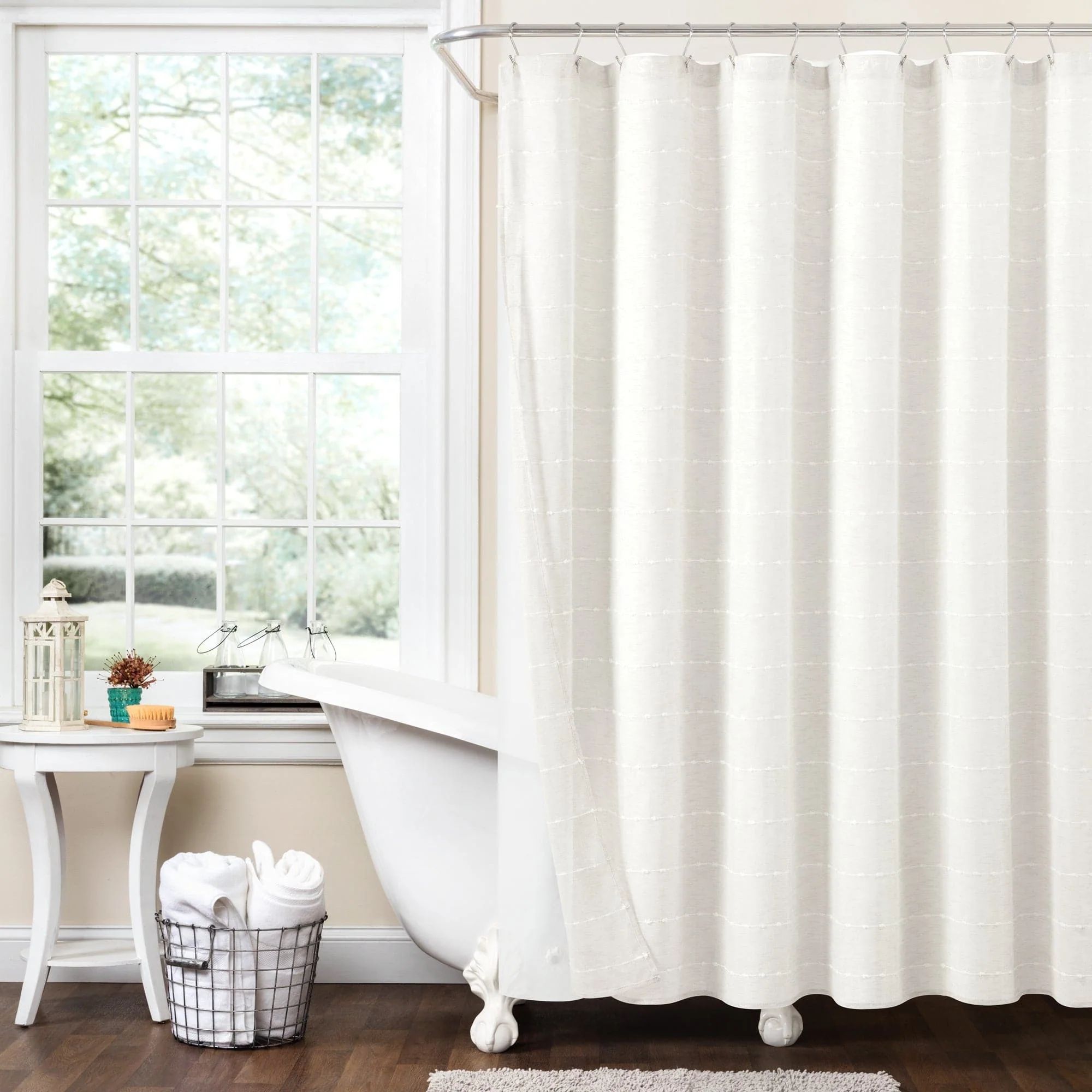 Farmhouse Textured Sheer With Peva Lining Shower Curtain Set | Lush Decor