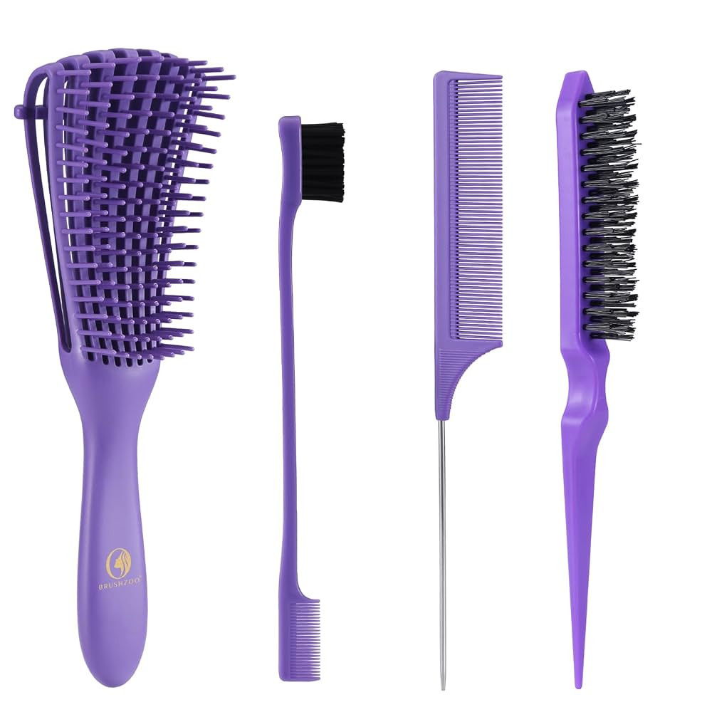 Hair Brush with Hair Styling Comb Set, Purple, Detangling Hair Brushes for Women Men Kids Curly H... | Amazon (US)