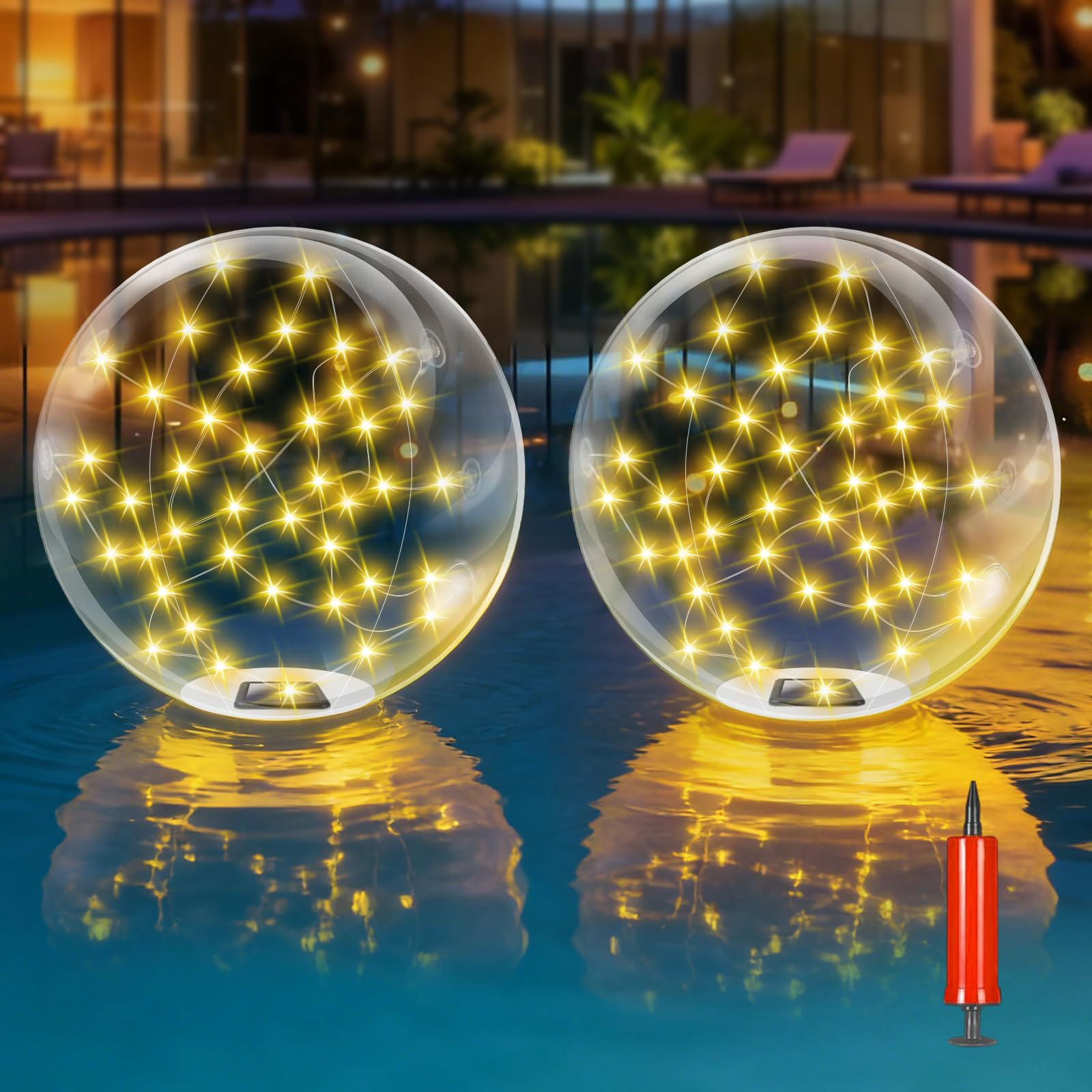 2026 New 2 Pack Floating Pool Lights, Warm White Solar Powered Pool Ball Lights That Float with 8... | Amazon (US)