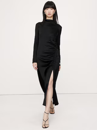 Stretch-Satin Ruched Maxi Dress | Banana Republic (US)