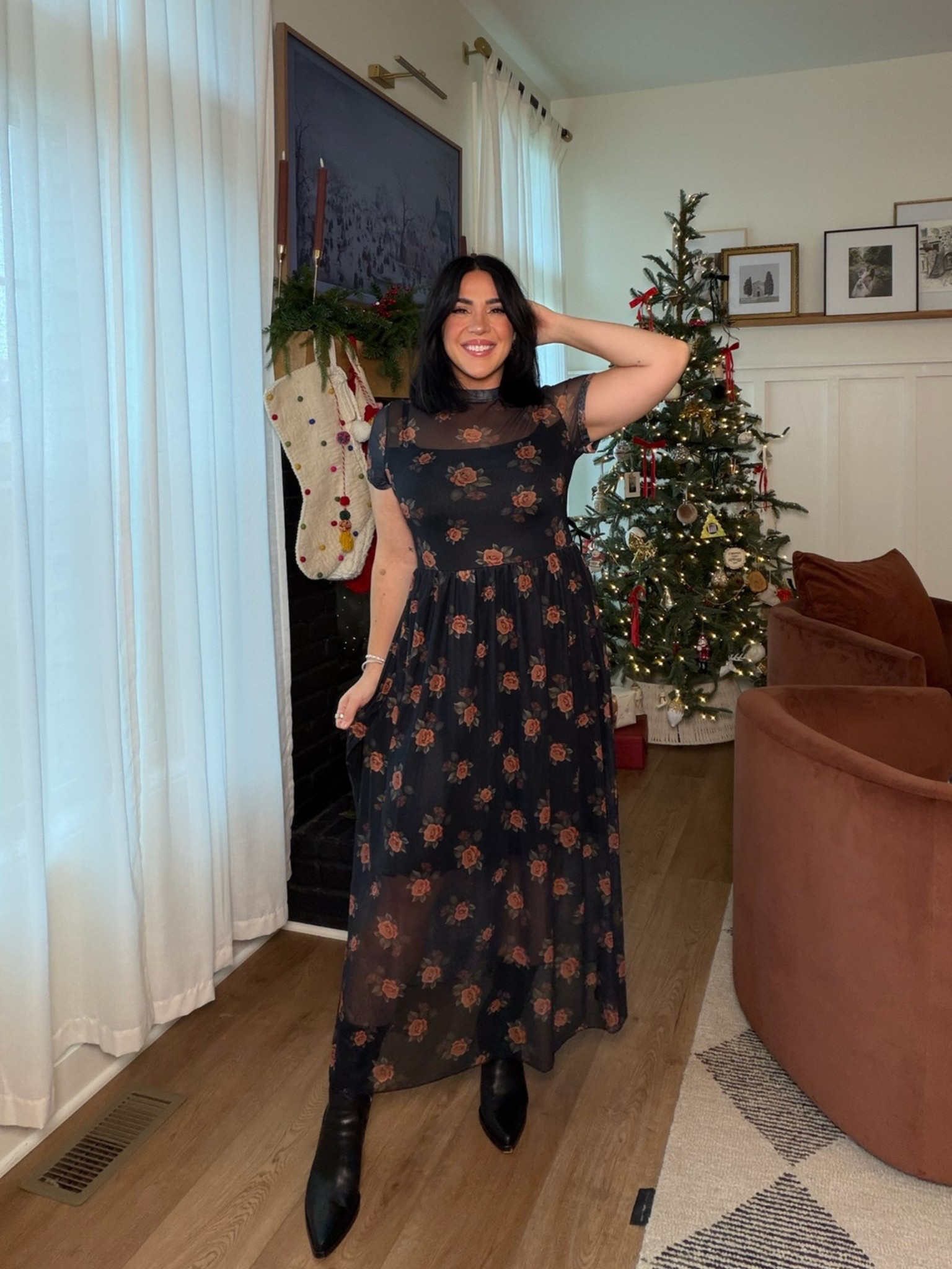 Boho chic holiday party dress in a size L, it’s stretchy and double lined. Could work for family photos outfit or country concert outfit.

Under $50! 

#LTKSeasonal #LTKMidsize #LTKHoliday