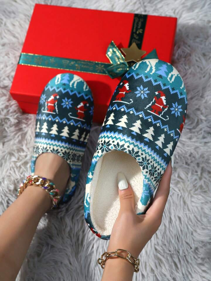 Christmas Santa Claus Pattern Women Comfortable Indoor Soft Sole Slippers, Quiet On Hardwood Floo... | SHEIN