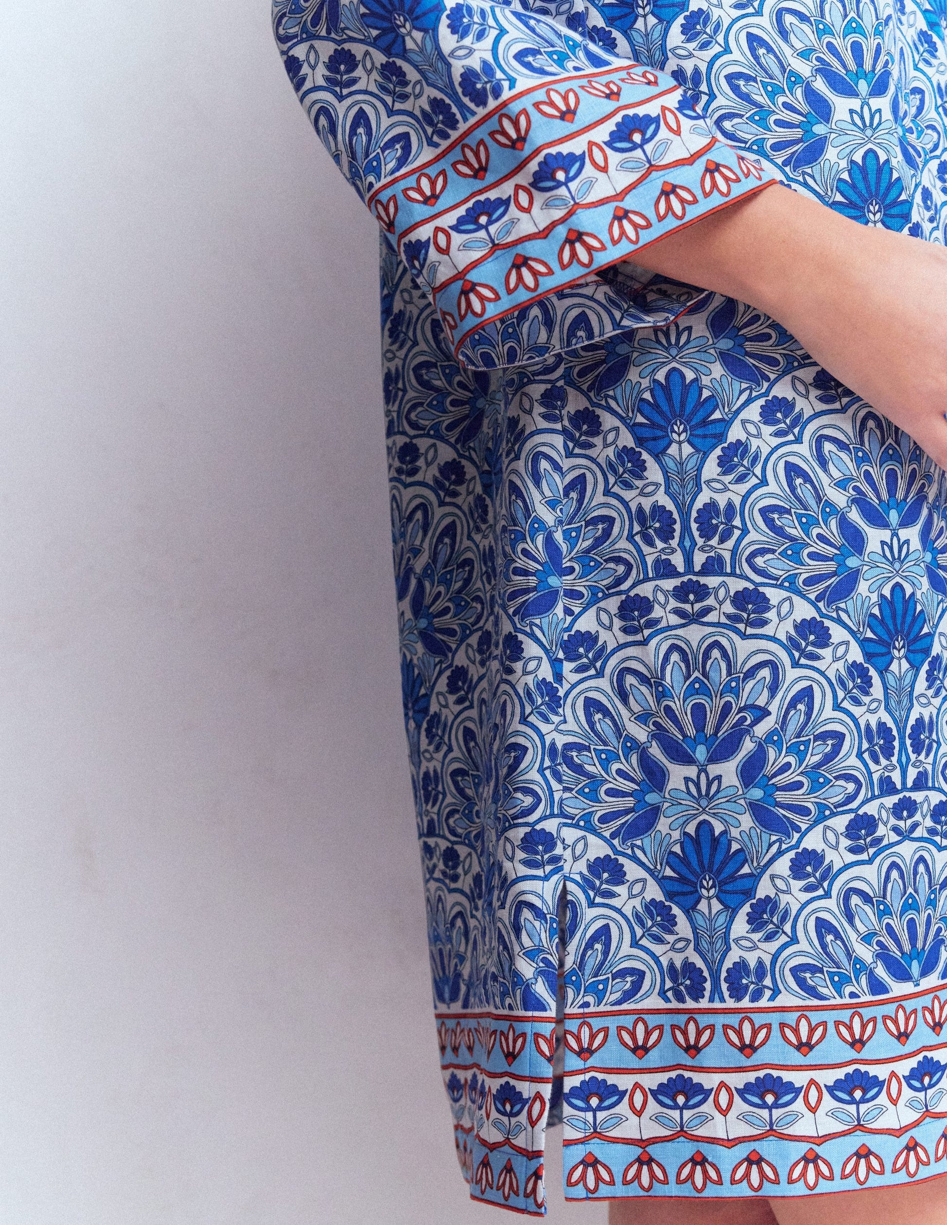 Carmen Linen Short Dress-Bright Blue, Elaborate Terrace | Boden (US)