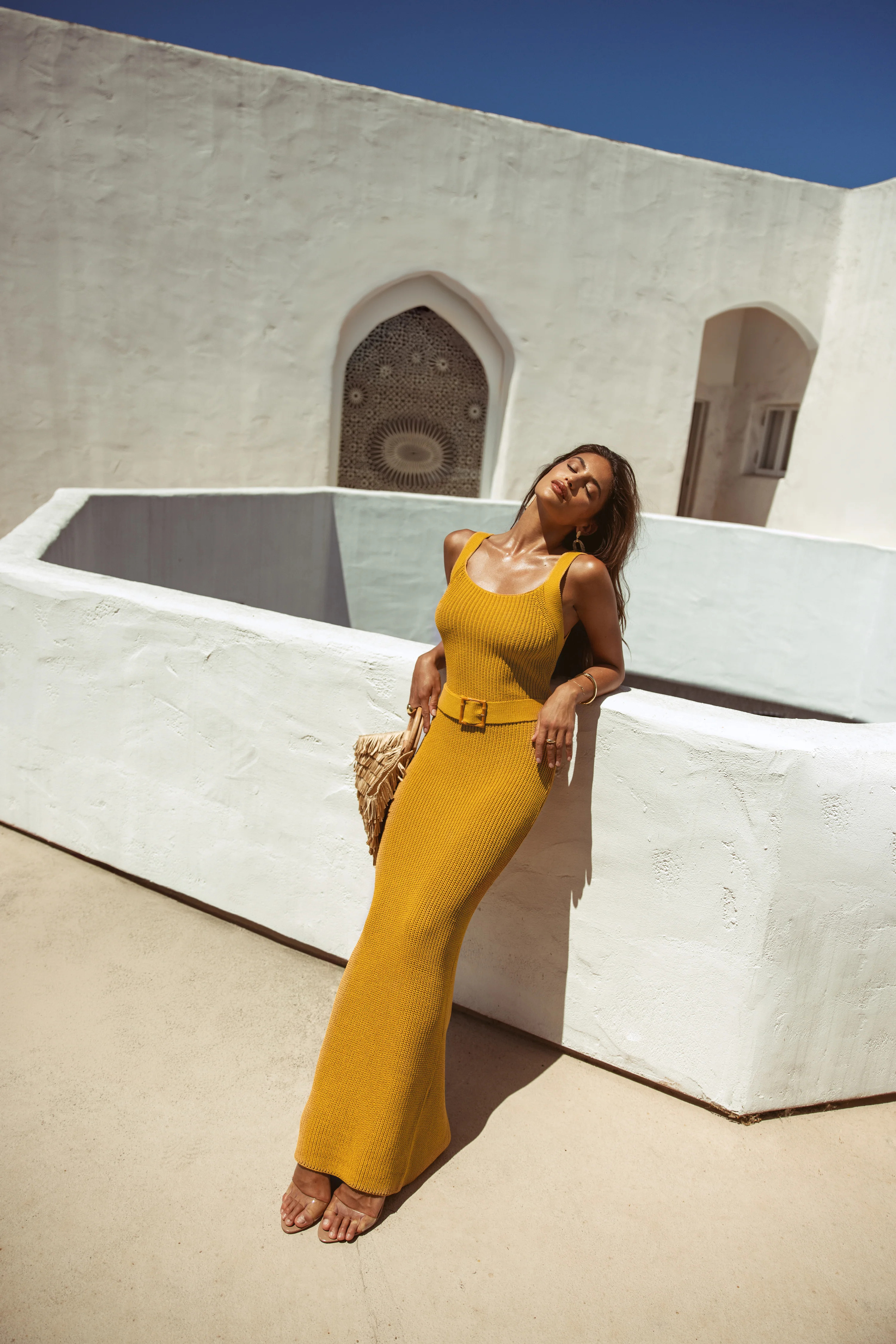 Yellow Moonrise Ribbed Maxi Dress S | JLUXLABEL