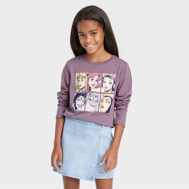Girls' Disney Villains Long Sleeve Graphic T-Shirt - Dark Mauve | Target