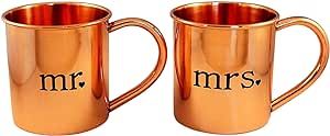 Alchemade 100% Pure Copper Mr. & Mrs. Moscow Mule Mug Set of 2 14Oz Original Copper Engagement Mu... | Amazon (US)