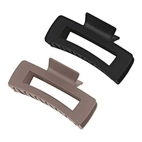 Black Hair Claw Clips Large Hair Clips for Women Girls, 4.2'' Matte Rectangle Hair Clips for Thick Hair, 2 Packs (Black& Khaki) | Amazon (US)