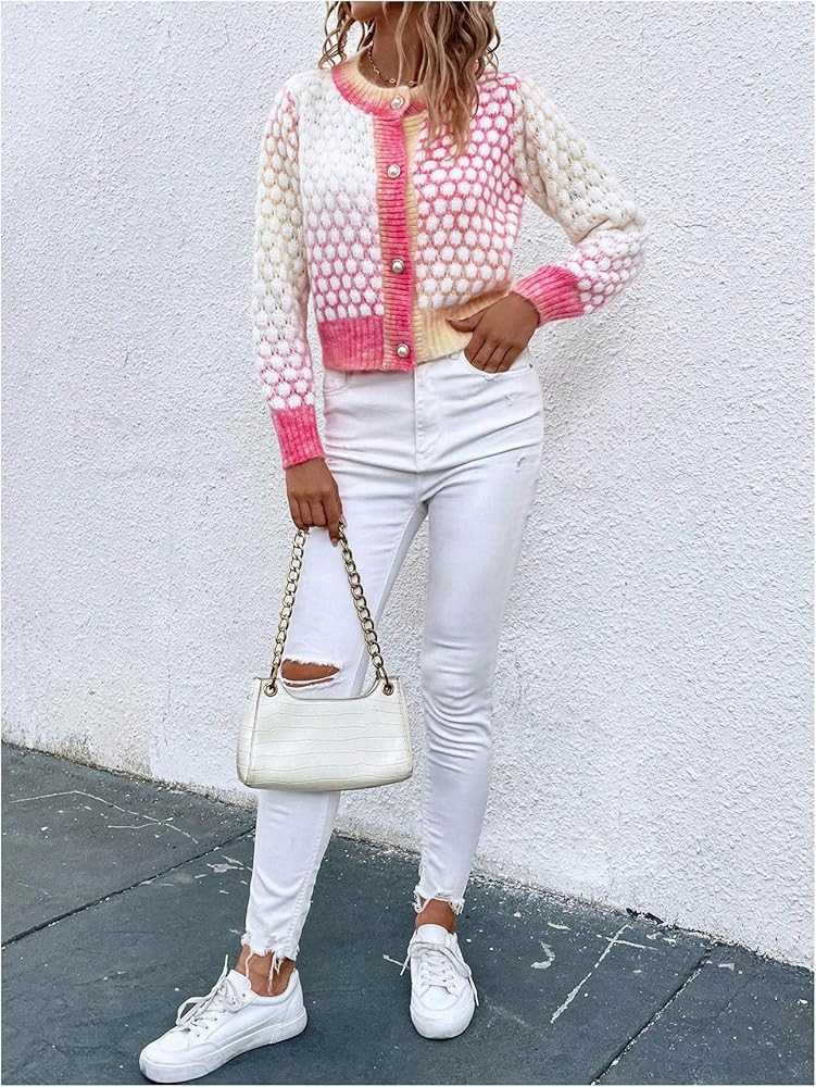 Floerns Women's Ombre Marled Knitwear Long Sleeve Button Front Cardigan | Amazon (US)