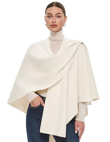 PULI Womens Ivory White Extra Thick Warm Shawl Wraps Large Cross Front Poncho Sweater Wrap Topper Evening Dress for Fall Winter | Amazon (US)