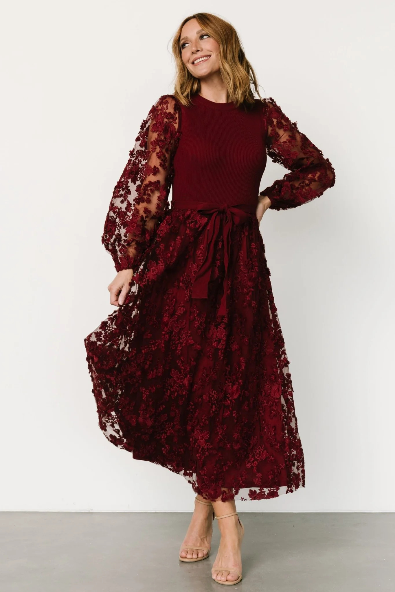 Roslyn Embroidered Dress | Wine | Baltic Born