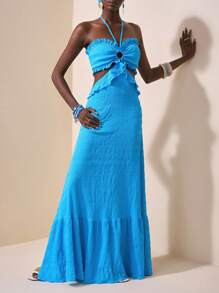 Slaydiva Spring/Summer New Women Casual Sleeveless Backless Hollow Out Cutout Lace Up Midi Dress,... | SHEIN