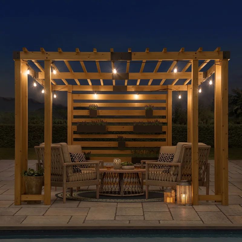 SummerCove 10.5 ft. x 10 ft. Cedar Wood Pergola with Adjustable Hanging Planters | Wayfair North America
