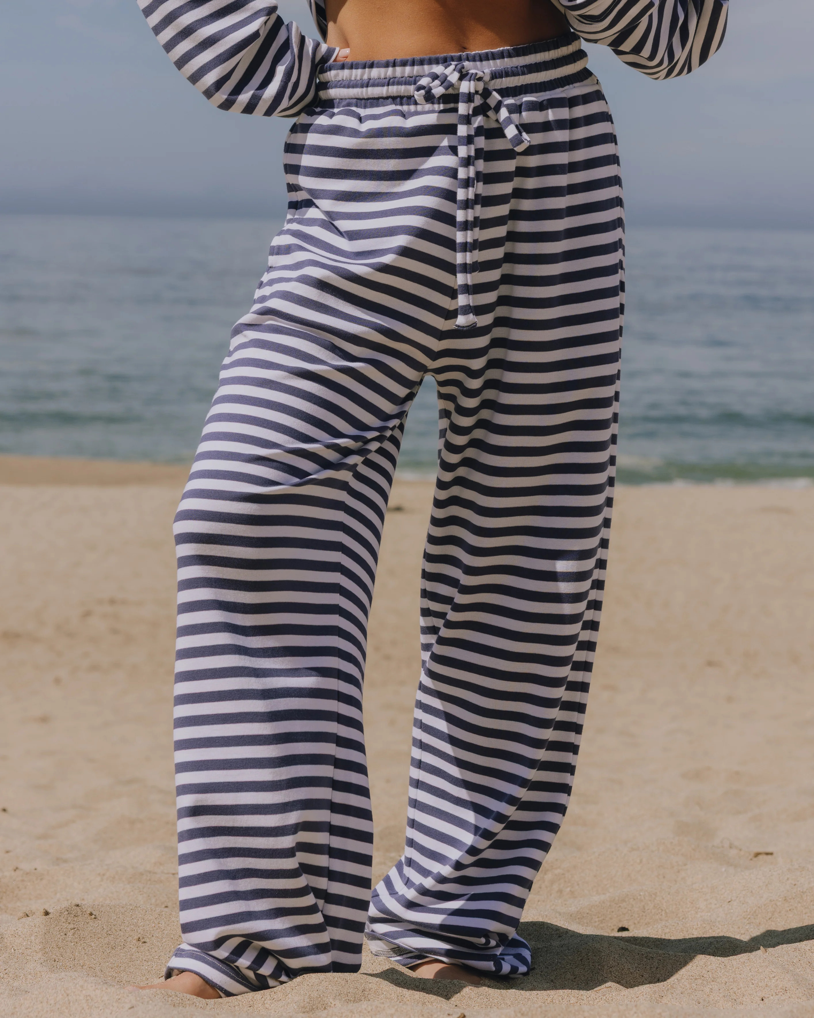 Striped Cotton Pants - Navy + White Stripe | Daily Drills