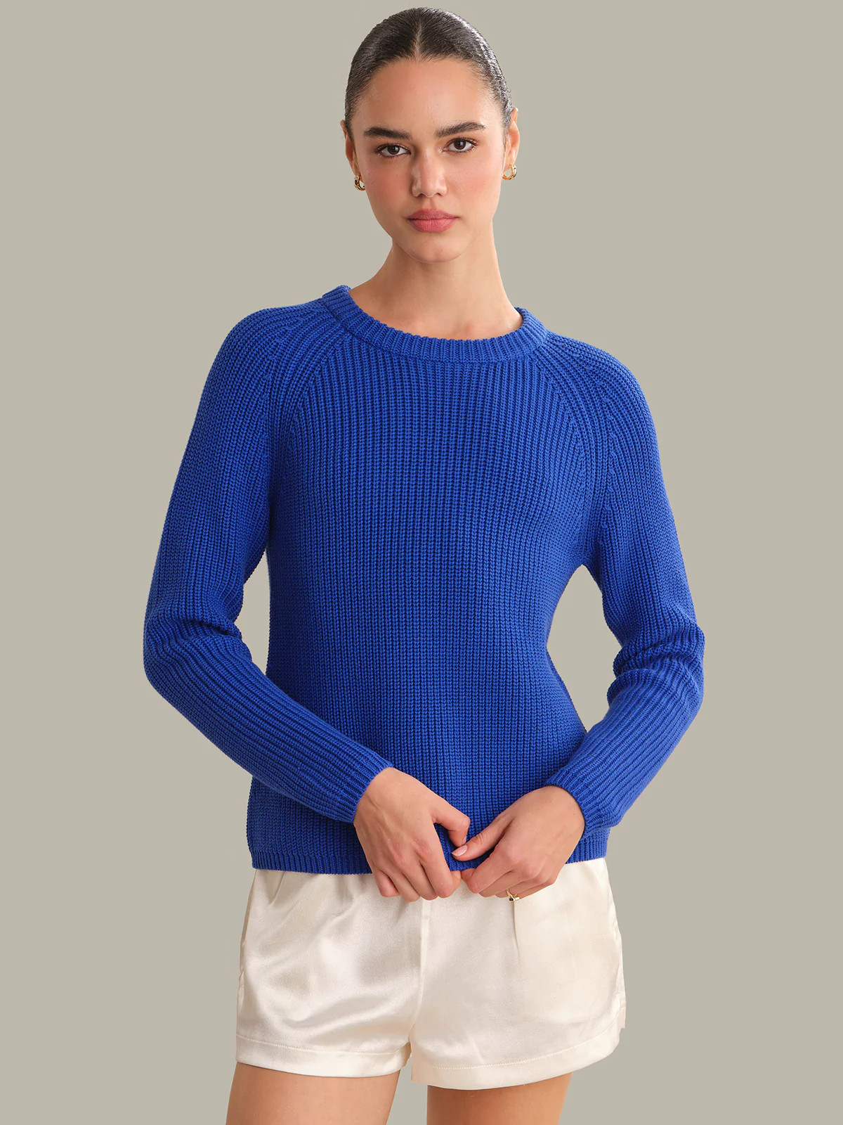 Jane: Crewneck Shaker Stitch Cotton Sweater | 525 America