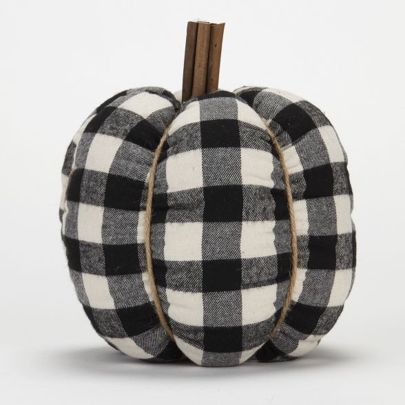 Lakeside Plaid Plush Decorative Pumpkins with Wooden Stem and Jute Wrap | Target