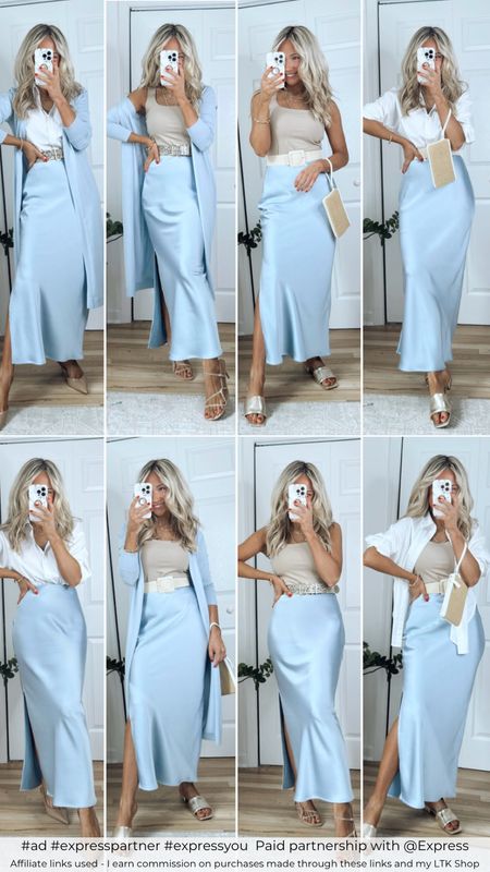 #ad 
#expresspartner #expressyou   
Paid partnership with @Express 
Sizing info:
- Slip skirt runs TTS, wearing a small
- White button up shirt runs TTS (it’s meant to be an oversized fit), wearing a small
- Body contour tank runs TTS, wearing a small
- Duster cardigan runs TTS, wearing a small 
- All shoes and belts run TTS 

#LTKstyletip